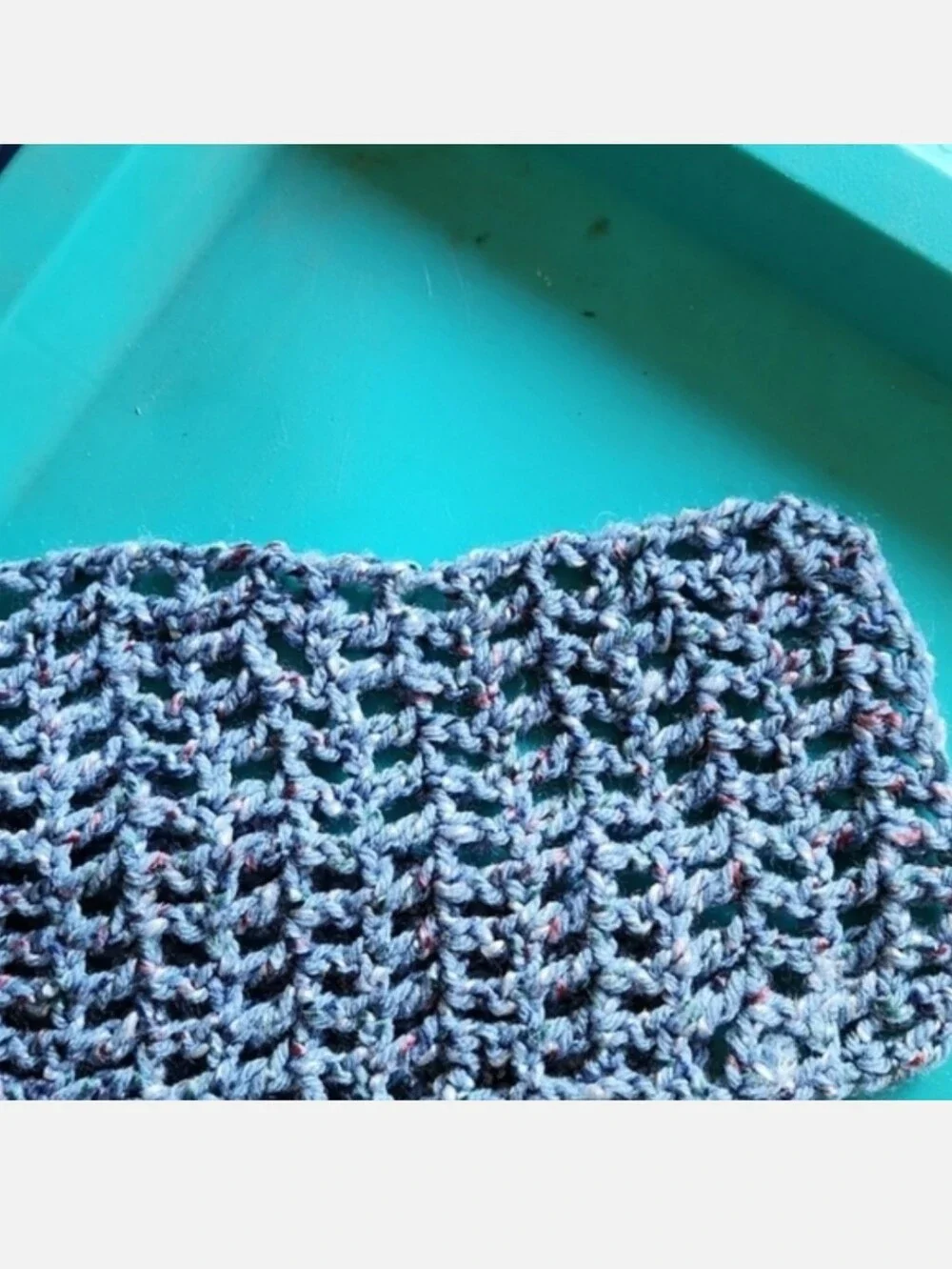 Handmade Blue Speckled Knitted Crocheted Scarf